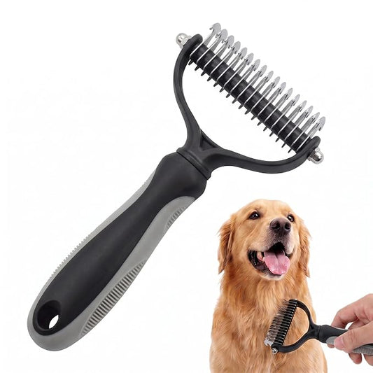 Double-Sided Pet Grooming Brush, Pro Tool For Dogs Shedding Stainless Steel Dual Tooth Undercoat Rake Detangling Comb Ergonomic Pet Grooming Brush (Gray, 1PCS)