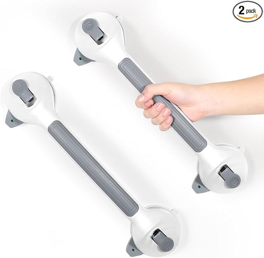 MCDEX Grab Bars for Shower, 2 Pack Shower Handle for Elderly (Gray White) | Safety Signal Indicators, Strong Suction Cup, Easy Installation, No Drill, Removable, Anti-Slip, Waterproof