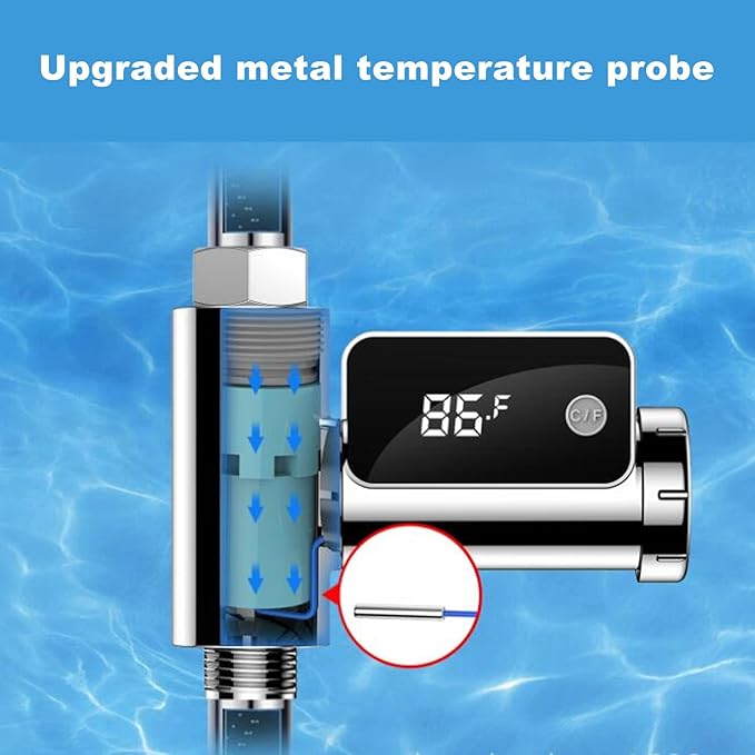 Vikye Digital Thermometer, LED Display Water Shower Thermometer Rotatable Screen, Baby Bath Water Temperature Measurement Waterproof Easy to Read