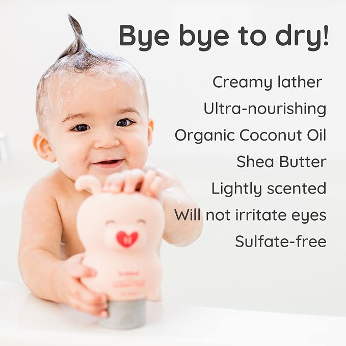 Bubbsi Baby Shampoo and Body Wash - Organic Coconut Oil and Shea Toddler Bath Soap w/Natural Scent, Gentle Sulfate-Free Kids Body Wash Won't Irritate Eyes (Refillable bottle, 8oz) (Refill Size, 32oz)