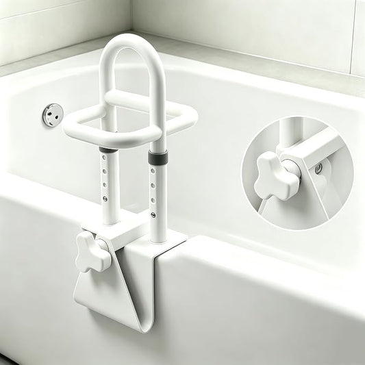 Bathtub Safety Rail, Adjustable Height Bathtub Handle Grab Bar, Sturdy Clamp-On Tub Grab Bar with 300 lbs Capacity, Bathroom Safety Rail for Family