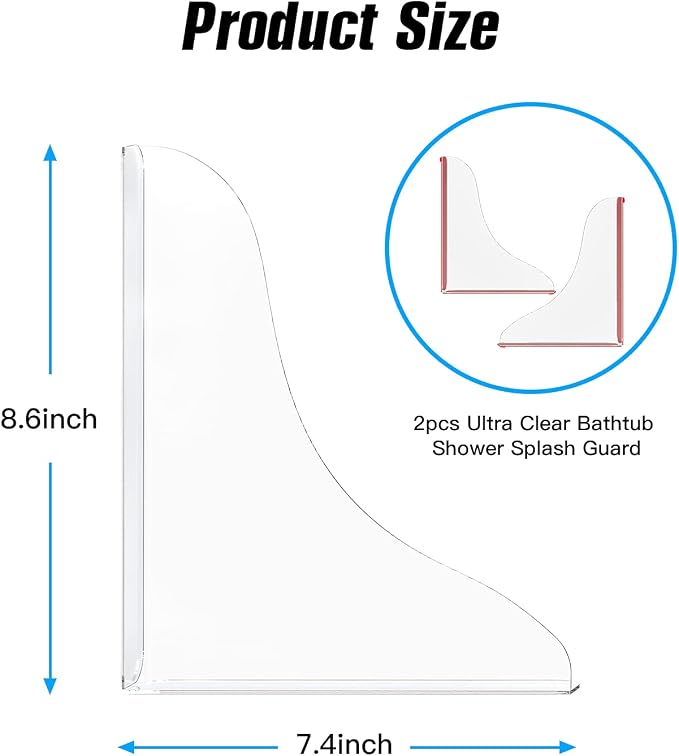 Tiga 2 Pieces Bathtub Shower Splash Guard, Bathroom Bath Tub Splash Guards with 3M Super Viscose, Perfectly Matched to Shower Curtain Weights