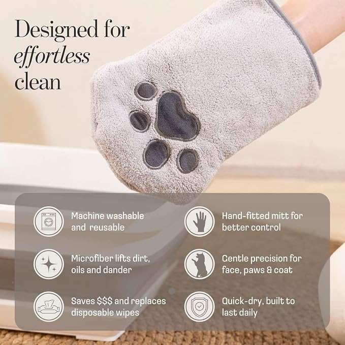 Concentrated Cat Waterless Shampoo & Conditioner with Bath Mitt - Rinse-Free, Sensitive Skin, Stress & Itch Relief Gentle Leave-in Serum – 98.65% Naturally Derived Dry Shampoo for Cats