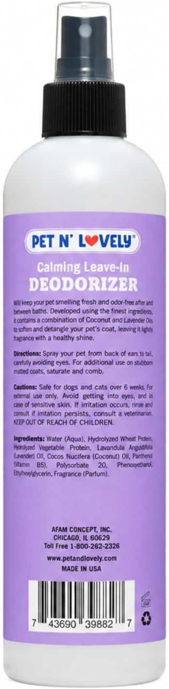 Pet N' Lovely Calming Leave-in Deodorizer, 12 Fl. Oz | Controls Odor, for Dogs and Cats, Detangles & Conditions, Fresh Long Lasting Scent