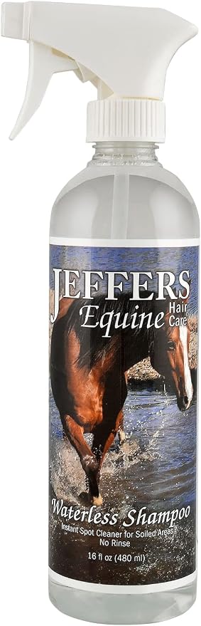 Jeffers Waterless No Rinse Horse Shampoo Spray, 16 oz – Soap & Detergent Free Formula, Equine Grooming Cleaner for Horses, Cold Weather Bath, Spot Cleaning, Show Prep, Travel, Barn & Tack Room