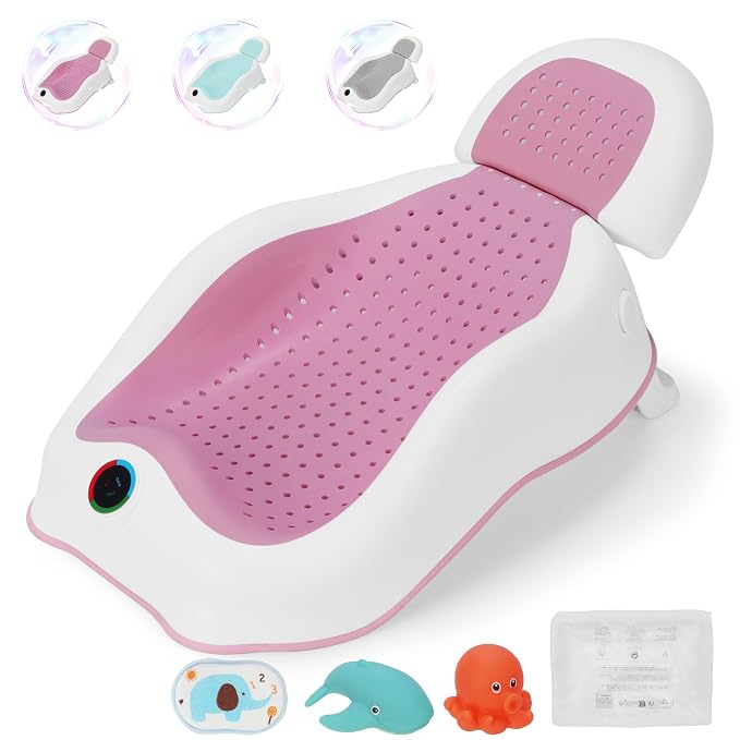 babove Baby Bath Support | Newborn Bathtub, With Thermometer, Collapsible, Ergonomically Designed, Baby Tubs for Newborn Essentials Must Haves (Pink)
