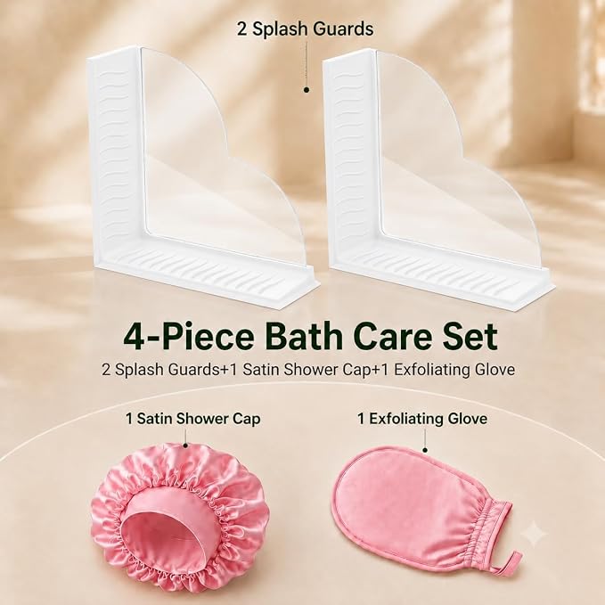 No-Adhesive 2-Pack Acrylic Silicone Bathtub Splash Guard,Tall & Flexible Shower Water Blocker with Strong Suction Cups,Reusable, Keeps Water in, Ideal for Family,Rentals&Pet Bathrooms (pearl white)