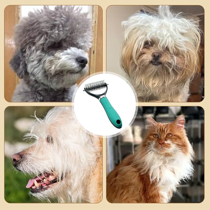 Pet Grooming Brush, 2026 New Multifunctional Double-Sided Undercoat Rake for dogs, Durable Dematting Tool for long haired cats, Easy Grip Fur Remover Comb for home use (Orange)