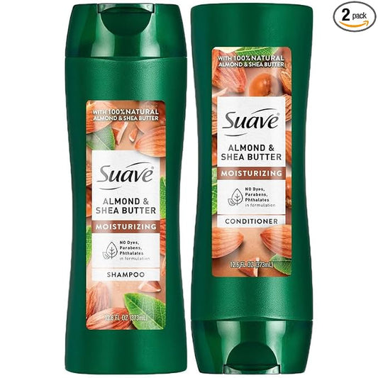 Suave Almond & Shea Butter Shampoo and Conditioner for Dry Hair – Moisturizing Hair Products for Women & Men, Frizz Control, 12.6 Oz Ea