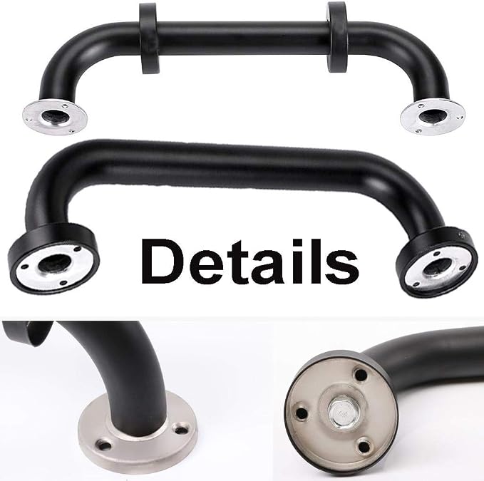 Black Shower Grab Bar 16 Inch - 1.25" Diameter, iMomwee 2 Pack Stainless Steel Bathroom Grab Bar Handle, Bathroom Shower Balance Bar,Safety Hand Rail Support,Handicap Elderly Senior Assist Bath Handle