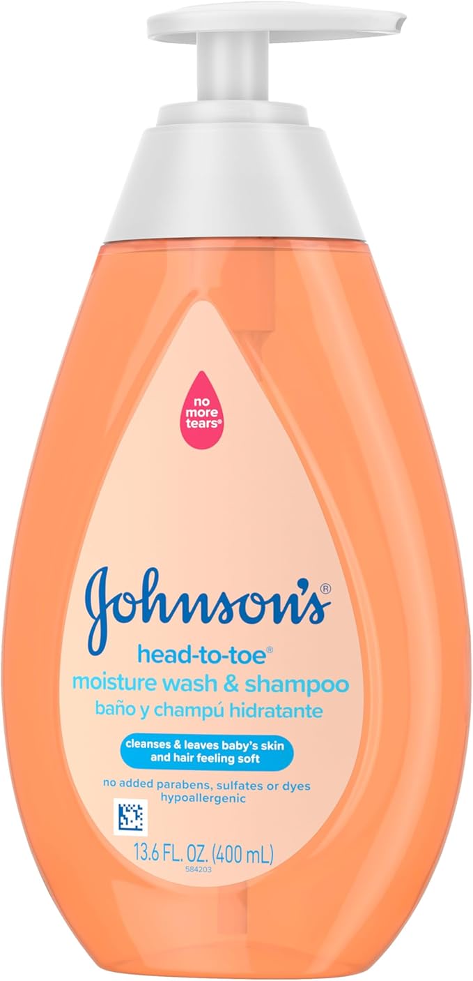 Johnson's Baby Head-To-Toe Wash & Shampoo, Tear-Free, Moisturizing Body Wash, Newborn Essentials, Baby Wash and Shampoo, No added Parabens, Sulfates and Dyes, 13.6 fl. oz