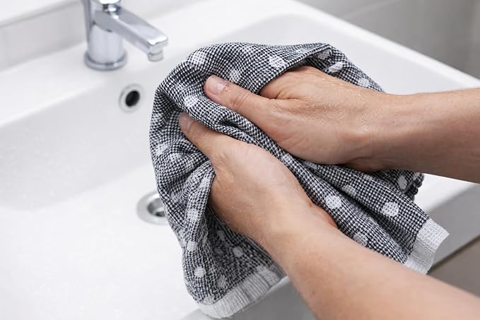 Black White Kitchen Hand Dish Towels: Oversized 28" x 16",100% Cotton Cloth Soft Cleaning Drying Absorbent Striped Solid Polka Dot Design, Set of 3 Multipurpose for Everyday Use (Black Austin)