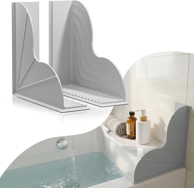 Shower Splash Guard with Suction Cups (Pack of 2), No Adhesive Silicone Splash Guard for Bathtub to Keep Water in Shower, Shower Water Blocker Corner Guards - Gray