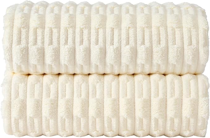 40x80 Inches Oversized Bath Sheets Extra Large Bath Towels Set of 2 for Adults Super Soft Quick Dry Light Weight Lint Free Absorbent Stripe Hanging Loop Microfiber Shower Towels (Cream, 2pcs)