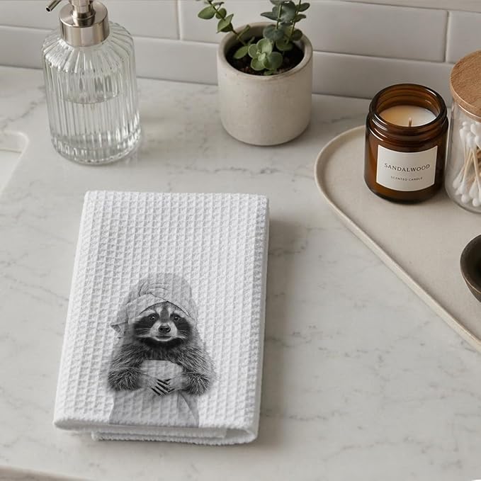 Cute Raccoon Kitchen Towels 1 PCS, Funny Raccoon Hand Towels for Bathroom, Animal Dish Towel Decor, Cute Raccoon Gifts for Women, Pet Owners, Housewarming