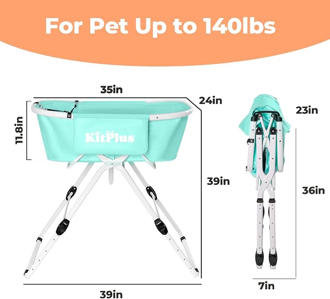 KITPLUS Portable Dog Bathtub, 5 Height Adjustable Dog Washing Station for Pet Shower and Grooming Foldable Bathing Tub with Storage & Anti-Slip Design for Small Large Dogs Cats
