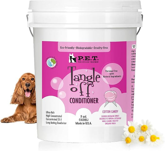 P.E.T. Tangle Off Detangling Conditioner for Dogs & Cats, Cotton Candy Scent — Commercial 5 Gallon (640 oz) Pail — Moisturizes, Softens & Loosens Knots — Sulfate-Free, pH-Balanced, Hypoallergenic