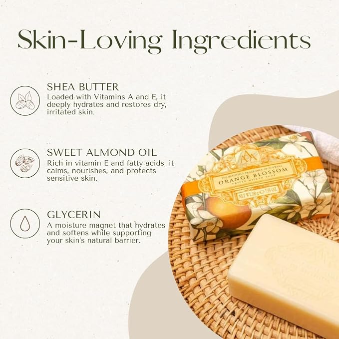 AAA by Somerset Triple Milled Soap Bar, Orange Blossom, Orange, 200 g / 7.05 oz