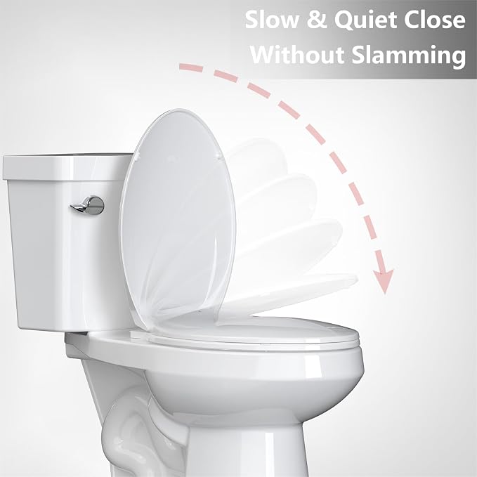 Garvee Elongated Toilet Seat, Soft-Slow Close, 19 Inch Elongated Toilet Seat For Elongated Toilets, Quiet-Close Lid And Seat, Easy To Install And Clean, Never Loosen, White
