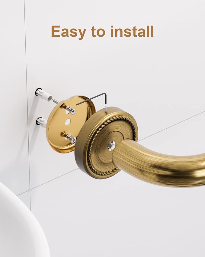 20 Inch Bronze Shower Grab Bar Gold, Munzong Antique Brass Bathroom Grab Bar w/Anti-Slip Knurled Grip, Bathroom Balance Bar, Safety Bath Handrail Support, Handicap Injury Elderly Senior Assist Handle