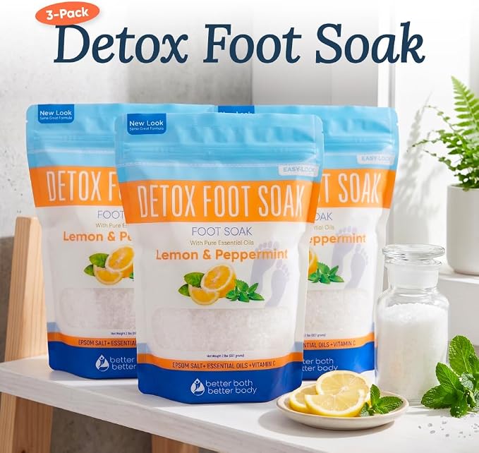 Detox Foot Soak (3 Pack) Epsom Salt Soothing Soaks and Athlete's Foot Detox with Essential Oils in BPA Free Pouch with Press Lock Seal (Bundle with Three 2 Lbs Pouches 6 Lbs Total)