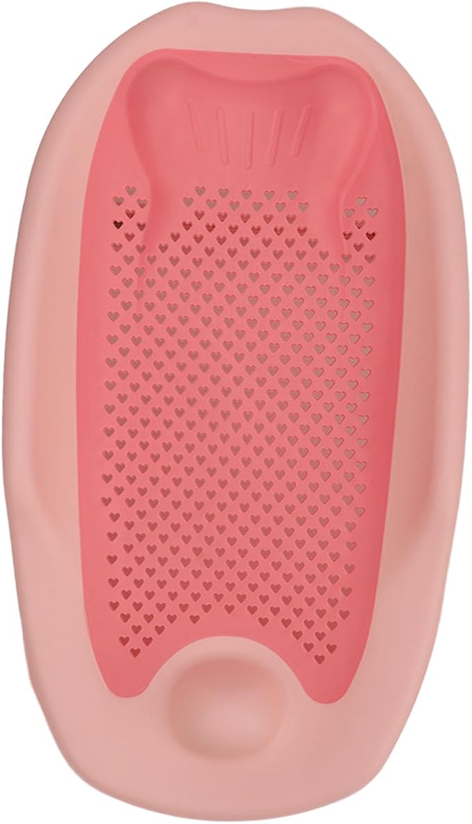 Baby Bath Support for Bathtub or Sink, Home Foldable Ergonomic Heart Shaped Sink, Rinse Tubs Hollow Pattern Infant Holder Rack Pink Bather Newborn to Toddler Tub with Three (Roseate)