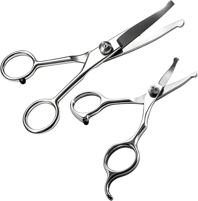 2 in1 Curved Dog Grooming Scissors Kit,5.5" & 5" Curved Down Pet Grooming Scissors with round tips for pets face and paw grooming