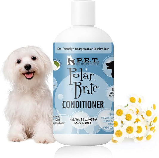P.E.T. Polar Brite Tangerine Whitening Conditioner, 16 oz 25:1 Concentrate | Shea Butter, Keratin & Aloe Blend | Fast Detangle, Bright-Coat Gloss & Odor Control | Cosmetic Formula