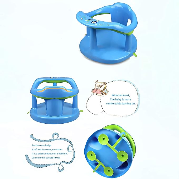 Baby Bath Seat， Portable Toddler Child Bathtub Seat for 6-18 Months，Newborn Baby Bath Seat，Infant Cute Bathtub Support，with Backrest Support and Suction Cups Tub Seats for Babies (Blue)