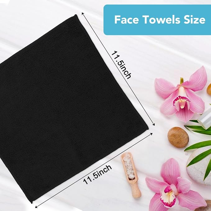 Orighty Wash Cloths, 10 Pack Face Towels, Soft Quick-Drying Washcloths, Multi-Purpose Microfiber Face Cloths for Bathroom, Gym, Spa, Hotel, Travel, 11.5"x11.5", Black