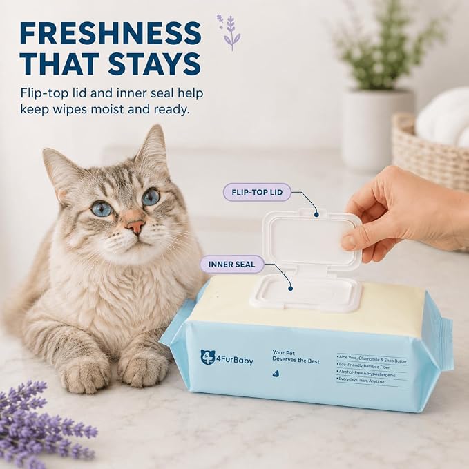 Dog Wipes for Paws and Butt, Lavender, 30 Count | 8" x 8" hypoallergenic and hydrating pet grooming wipes for dogs, cats, and daily care.