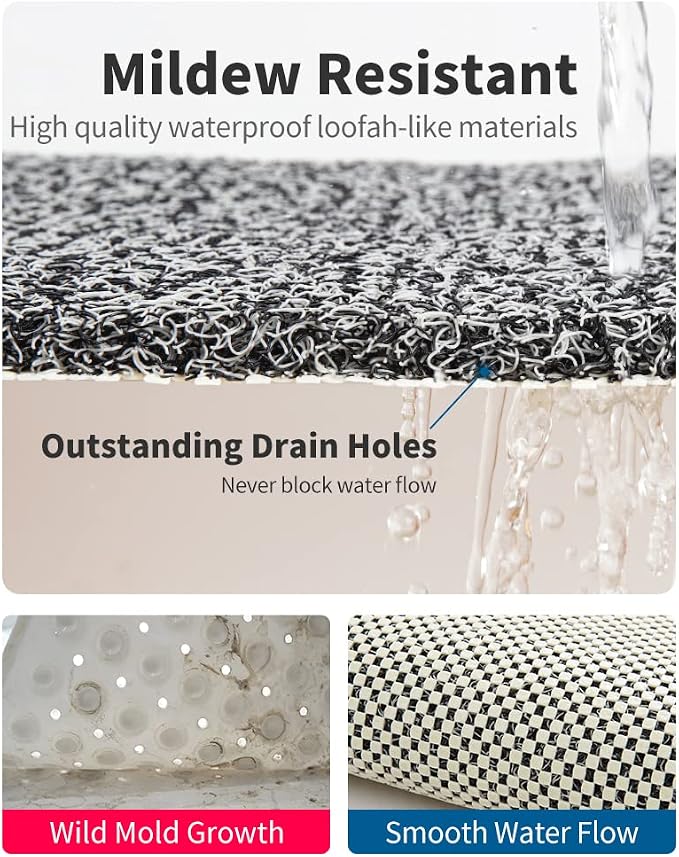 Non Slip Shower Mat, Comfortable Bath mat for Textured Surface,Quick Drying Easy Cleaning Shower Floor Mat for Wet Area,Without Suction Cups 24x24 Black