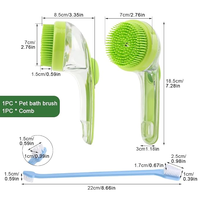 Pet Bath Brush, 2 in 1 Dog Bath Brush with Built-in Shampoo Dispenser, Pet Wash Brush with Double Head Toothbrush, Grooming Massage Brush for Dogs & Cats