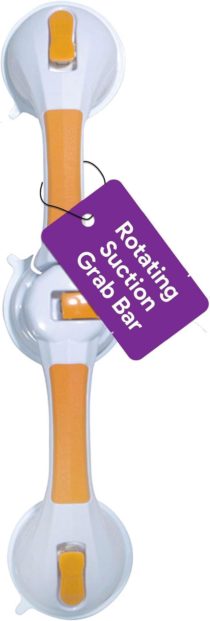 Rotating Suction Grab Bar for Shower and Bathtub - Tool Free Suction Cup Bath & Shower Handles with Color Coded Secure Locking Latches - Bathroom Wall Safety Grab Bars for Seniors and Elderly