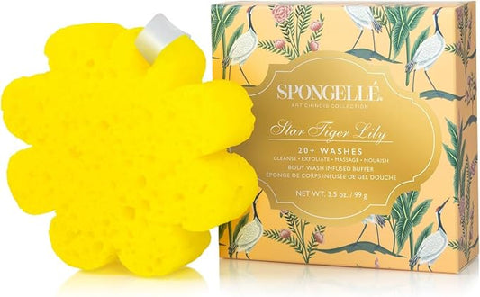 Spongellé Art Chinois Body Wash Infused Luxury Bath Buffer – Cleanses, Exfoliates, Massages & Nourishes Skin – All‑in‑One Aromatic Bath Sponge for 20+ Washes, Star Tiger Lily