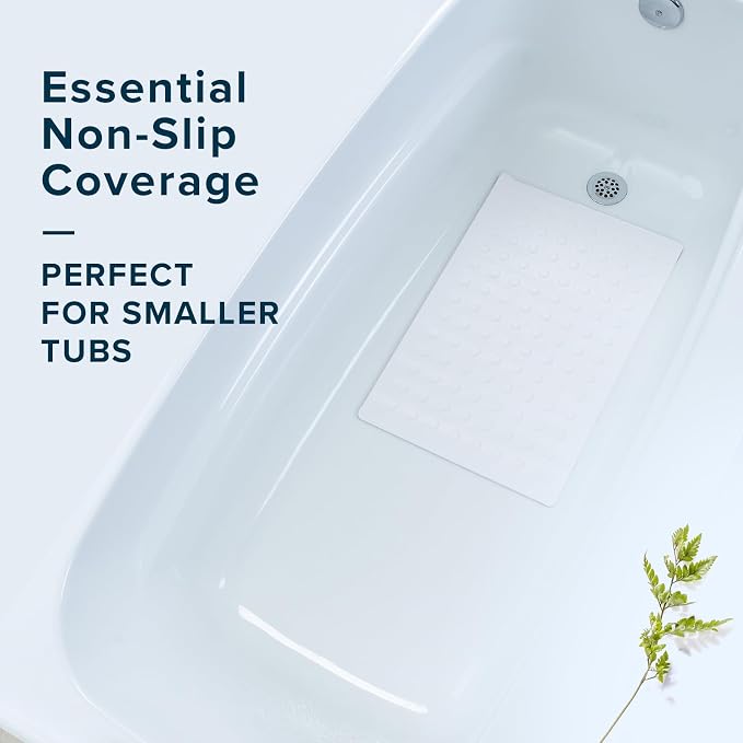 SlipX Solutions Durable Rubber Safety Mat 22 x 14, Mildew Resistant, Extra Grippy Surface Texture for Bath or Shower, Antimicrobial Product Protection, Over 100 Power Grip Suction Cups, White