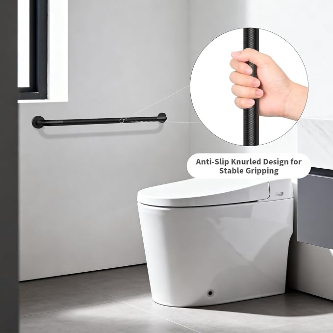Matte Black Grab Bar 36 Inch, iHansee Anti-Slip Bathroom Grab Bar w/Knurled Texture Grip, Stainless Steel Safety Handrail for Toilet Bathtub, Wall-Mount Shower Handle Handicap Bars for Senior Elderly