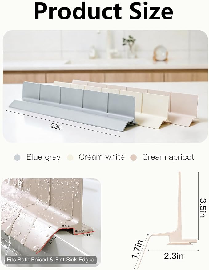 23 Inch Silicone Sink Splash Guard - Kitchen Sink Water Splash Guard with Strong Suction Cups, Removable Splash Guard for Sink, Washbasin & Bathtub - Creamy Apricot