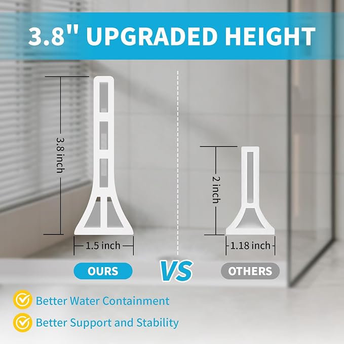 3.8'' High Shower Threshold Water Dam 39 Inch Collapsible Self Adhesive Shower Water Splash Guard Shower Water Blocker Wet and Dry Separation for Bathroom (67 Inch, White)