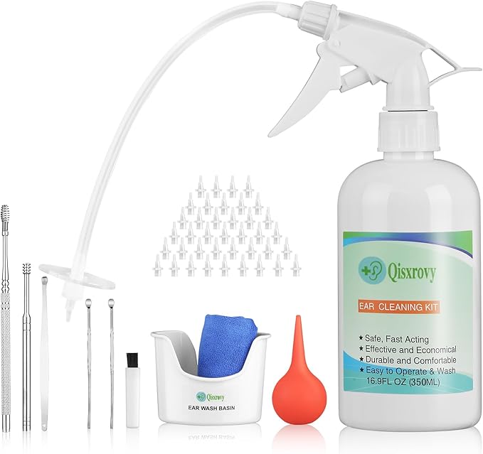 Ear Wax Removal Tool, Ear Cleaning Kits Safe Ear Irrigation Kit Ear Flush Kit for Adults Kid, Ear Wax Washer Device Easy to Operate, Includes Basin, Syringe, Curette Kit, Towel and 40 Disposable Tips