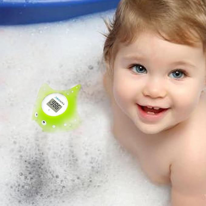 Baby Bath Thermometer with Room Thermometer - Famidoc FDTH-V0-22 New Upgraded Sensor Technology for Baby Health Bath Tub Water Temperature Floating Toy (Green)