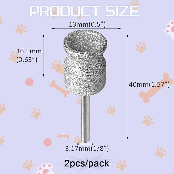 2PCS Diamond Dog Nail Grinder Attachment, Diamond Rotory Bit for Dogs&Pets Nail Care, 1/8" Replacement Grinder Wheel Pets Nail Grooming Tools for Medium Large Dogs