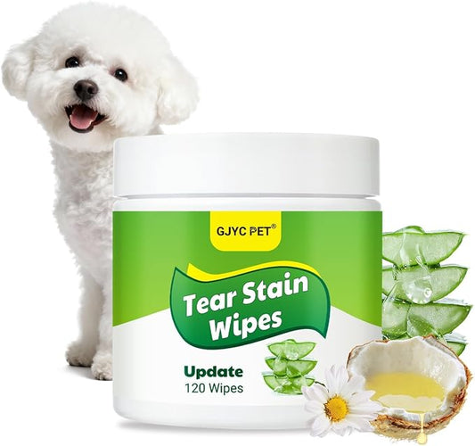120pcs Eyes Wipes for Dogs & Cats, Vet-Recommended Tear Stain Remover, Hypoallergenic, Removes Discharge Debris Crust, No Added Fragrance, with Aloe & Coconut Oil, Puppy Essentials Dog Accessories