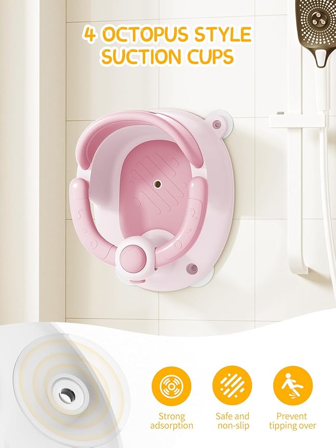 Baby Bath Seat for Babies 6 Months & Up - Bathtub Seats for Babies with 3 Baby Bath Toys, Non-Slip, Comfortable, Infant Bath Essentials-Pink