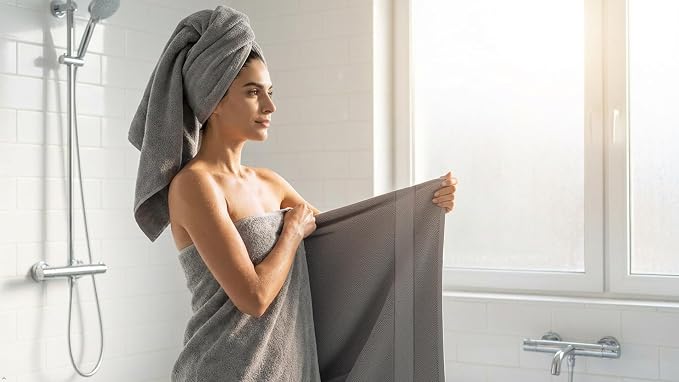 Bath Towels Set-100% Cotton-2 Bath Towels, 2 Hand Towels & 2 Washcloths-Large, Quick Dry, Absorbent, Plush, Soft-Home, Spa, Hotel, Shower Towels - 6 Piece Luxury Bathroom Towels - Silver / Light Grey