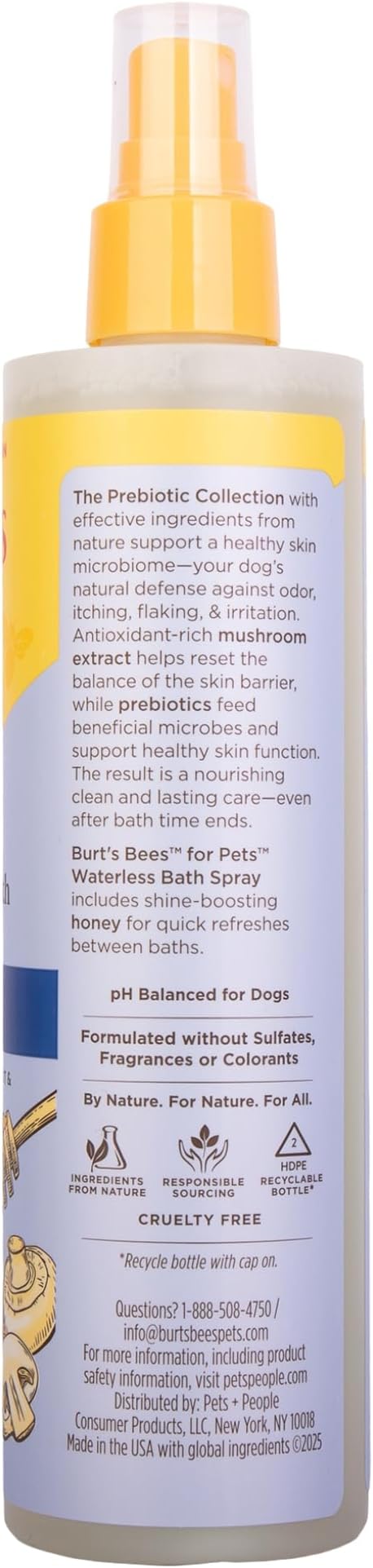Burt's Bees for Pets Waterless Bath Spray for Dogs, Prebiotics Collection with Mushroom Extract & Honey, Naturally Derived Dog Grooming Spray, 10oz