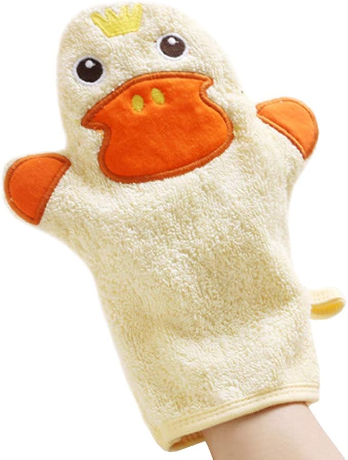 Topwon Bath Mitten Glove for Kids Cute Animal Shower Bathing Mitt Cotton Soft Wash Gloves Body Scrub for Baby Toddler Infant (Duck)