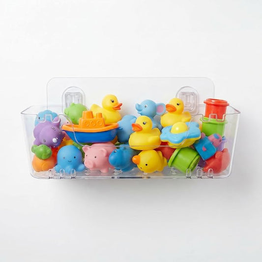Bathtub Toy Storage – Clear Bath Toy Holder with Drainage Holes, Wall-Mounted No-Drill Organizer for Kids’ Tub Toys