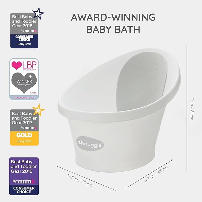 Shnuggle Newborn Bath Essentials Bundle | Baby Bath with Support Bump and Soft Backrest & Rinse Jug | Safe, Gentle, and Stylish Bathtime Set for Babies & Toddlers | Pebble Grey