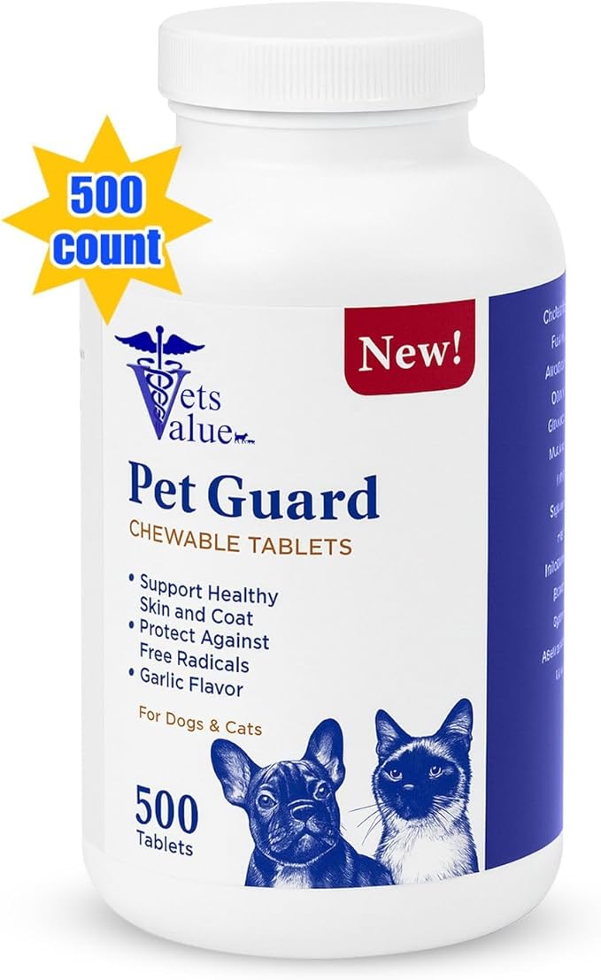 All-Natural Flea & Tick Support for Dogs and Cats - Chewable Tablets with Garlic Flavor - Helps Support Healthy Skin and Coat with Antioxidant Benefits - 500 Count